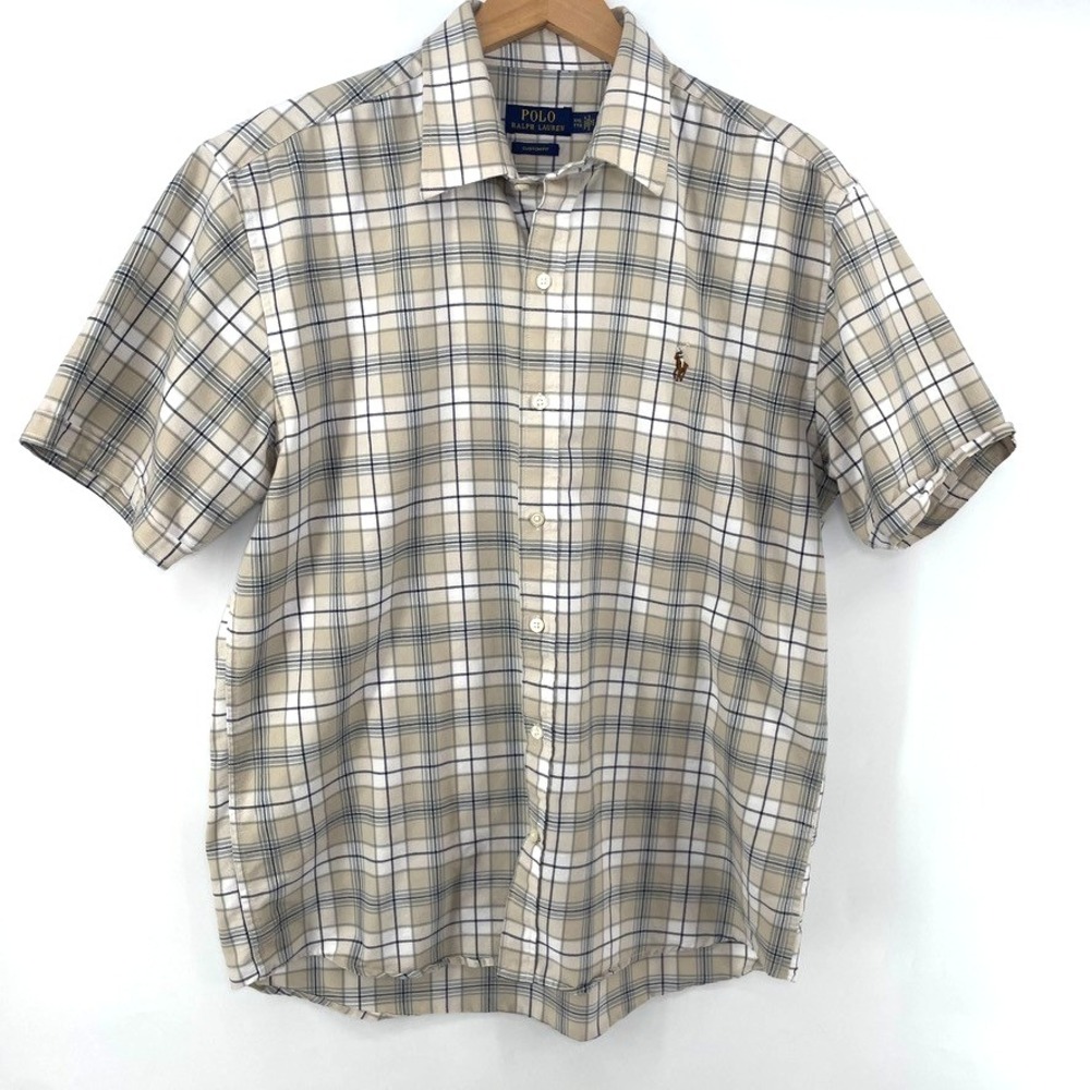 Polo Ralph Lauren shirt Men XXL Lightweight Cotton Plaid Short Sleeve Neutral